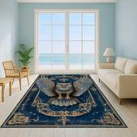 Blue Gold Owl Rug Gothic Celestial Area Rug