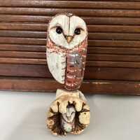 Hand Carved Driftwood Barn Owl and baby