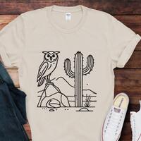 Desert Owl Line Art T-Shirt, Southwest Graphic Tee