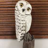 Hand Carved Driftwood Snowy Owl