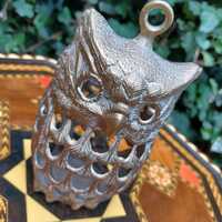 Vintage brass owl hanging tea light holder