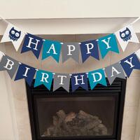 Owl Birthday Banner: Blue, Teal, Grey  Party Decor