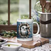 Whimsical Owl Mug, Cute Coffee Cup, Gift for Animal Lovers, Kitchen Decor, Fun Owl Design, Unique Co