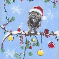 Baby Owl at Christmas Time. 8x10 print