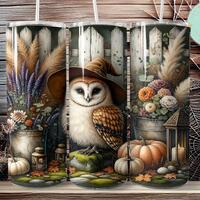 Cottagecore Owl Tumbler Sublimation Design: Autumn Halloween (Digital Download)