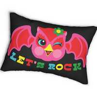 Cute Retro Owl Let's Rock Throw Pillow - Kitschy Bold Colorful Vintage Owl Lumbar Pillow - Whims