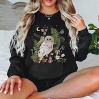 SNOWY OWL Sweatshirt, Mystical White Owl Sweatshirt, Fall Sweater, Forest Bird Pullover, Cottagecore