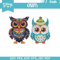 Owl Embroidery Design, Bird Machine Embroidery Files, 9 Sizes, Instant Download