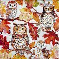 Autumn Owls on Colorful Fall Leaves Paper Napkin for Decoupage Scrapbooking Card Making Crafts DIY T