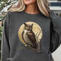 Great Horned Owl Graphic Shirt Vintage Nature Artwork Moonlit Woodland Bird Illustration Soft Winter
