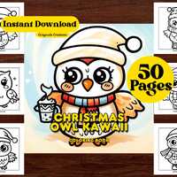 50 Owl Kawaii Christmas Coloring Pages &ndash; Printable Digital Download PDF for Kids & Adults 