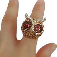 Statement Ring Women, Beige Rhinestone Crystals Owl Ring, Chunky Ring, Crystal Animal Bird Ring ETCR