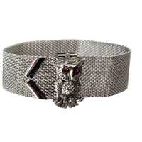 Vintage 1970&rsquo;s Silver Tone Metal Mesh OWL Charm SARAH COVENTRY Buckle Bracelet