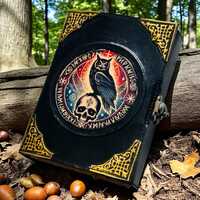 Handmade Leather Journal with Owl & Skull Design – Vintage Grimoire Notebook, Celtic Rune 