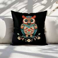 Boho Owl Pillow: Colorful Nature Cushion, Vibrant Home Decor
