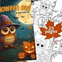 Halloween Owl Coloring Book, Cute Spooky Owl Pages – 25 Fun Printable Coloring Pages for Kids 