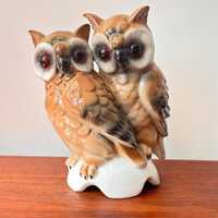 Vintage MCM Gerold Porzellan Pair of Horned Owl Birds Figurine with Glass Eyes