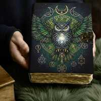 Owl Grimoire Leather Journal: Gothic Blank Book of Shadows