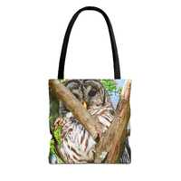 Nature-Inspired Owl Tote Bag, AOP Tote, Owl Lovers Gift, Eco-Friendly Shopping Bag, Birdwatching Acc