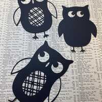 Owl Die Cuts, Black cardstock paper owls, set of 30, variety of sizes and styles as shown, owl decor
