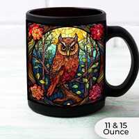 Owl Decor Stained Glass-look Mug - Owl Lover Gift for Bird Lovers - Cottagecore Owl Mug