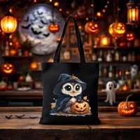 Cute Owl Halloween Tote, Spooky Witch Owlet Bag, Fall Market Tote, Trick or Treat Bag, Whimsical Aut