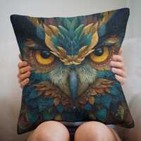 Dark Maximalist Accent Pillow, Owl Throw Pillow, Mystical Animal Cushion