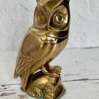 Vintage Brass Owl with Green Felt Lined Base 6.25" H