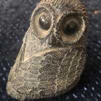 Vintage Wolf Original Carved Black Soapstone Owl Sculptural Figurine 2.25"