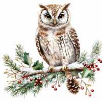 8 Watercolor Christmas Owl Clipart: Festive PNG Illustrations (Digital Download)