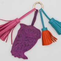 Handmade leather key ring owl handbag tassel print