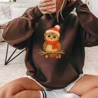 Comfort Colors® Christmas Owl Shirt Cute Holiday Owl Graphic Sweatshirt Festive Owl in Santa Hat