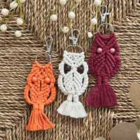 Handmade Owl Spirit Animal Macrame Keychain