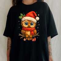 Comfort Colors® Christmas Owl Shirt, Cute Big Eye Owl in Santa Hat Sweatshirt, Holiday Animal Gr
