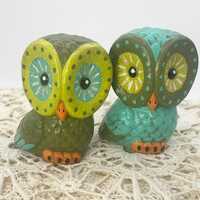 Vintage Hand-Painted Ceramic Owls: Retro 70s Kitsch Decor