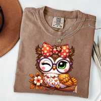 Cute Fall Owl PNG Clipart with Glasses and Bow Autumn Animal Sublimation
