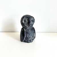 Vintage Wolf Original Owl Sculpture, Black and White Soapstone Style Figurine, Canadian Wildlife Col