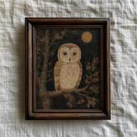 Primitive Folk Art-Style Owl Art Print: Autumn Rustic Wall Decor (Digital Download)