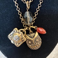 Lucky Brand owl charm necklace - bronze tone