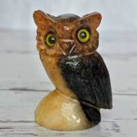 Genuine Alabaster Owl Figurine Hand Carved in Italy 2.125” H