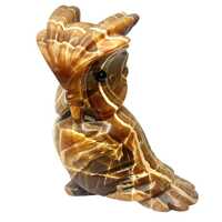 Vintage Onyx Owl Figurine – Mid-Century Hand-Carved Stone Sculpture, Caramel Brown Striped Mar