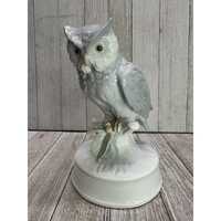 Vintage Owl Figurine Statue Standing On Branch Porcelain White Home Decor 6.5"