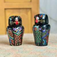 Hand-Painted Wooden Owl Figurines – Black Lacquer Finish, Ornamental Home Decor (Single or Set