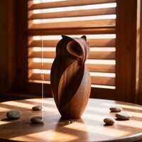 Handmade Owl Wood Carving Minimalist Halloween Decor Unique Wooden Gift