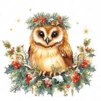 Christmas Owl Clipart Bundle | Watercolor Holiday Owl Art | Winter Woodland Animals | Digital Downlo