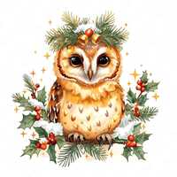 Woodland Christmas Owl Clipart | Festive Winter Owl Illustration | Holiday Animal Art | Watercolor O