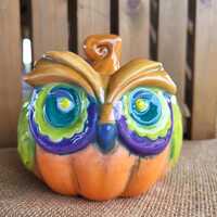 Hand Painted Ceramic Owl Pumpkin Box - Perfect for Fall!