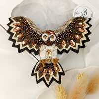 Handmade Embroidered Owl Brooch: Unique Beaded Bird Jewelry Gift