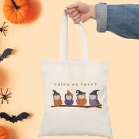 Whimsical Owl Tote Bag: Halloween "Trick or Tweet" Cotton Canvas Shopping Bag