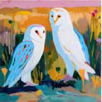 Couple Painting Owls Original Art Birds Landscape Artwork Love Acrylic Wall Art by IrinaPlaksinaArt